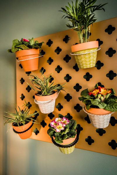 Verticale tuin voor binnen met mooie bloempotten